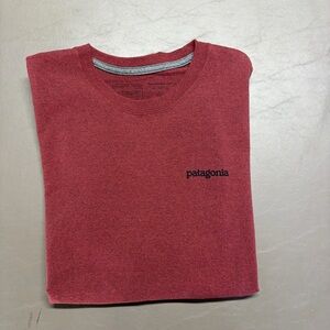 Patagonia red crewneck tee with grey trim